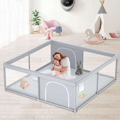 XVISHX 50 x 50 Inch Baby Playpen, Playpen for Babies and Toddlers, Baby Play Pen Playard for Indoor & Outdoor Active Center Game Fence, with Skin-Friendly Fabric and Soft Breathable Mesh, Grey