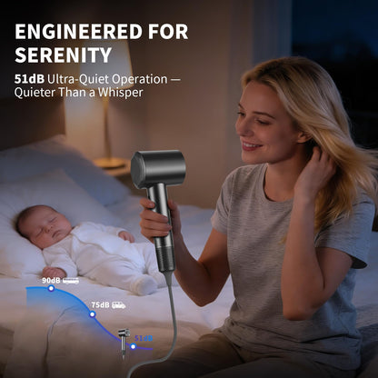 VTT Hair Dryer, 150000 RPM High Speed Blow Dryer with Intelligent Temperature Control, Magnetic Nozzle, Fast-Drying, Low Noise Hair Blow Dryer for Men and Women, for Curly Hair, for Home Travel Salon