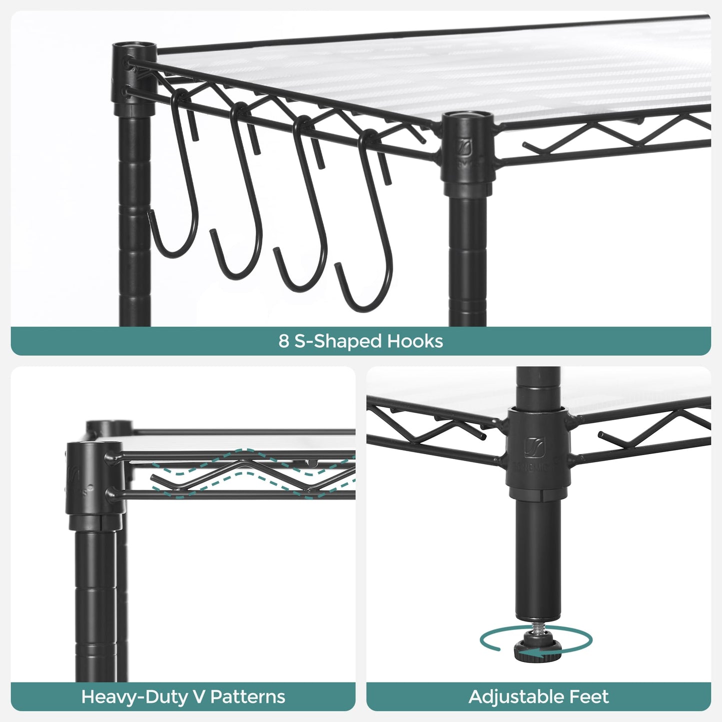 SONGMICS Storage Shelf, Small Metal Wire Shelving Unit, Adjustable Shelves, for Small Spaces, Garage, Bedroom, Living Room, Kitchen, Pantry, 5 Tier, 11.8 x 11.8 x 47.6 Inches, Ink Black ULGR123BH01