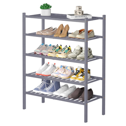 ROMGUAR CRAFT 3 Tier Bamboo Shoe Rack for Closet Free Standing Wood Shoe Shelf Storage Organizer for Entryway Small Space Stackable 27"x11"x20" (Natural)