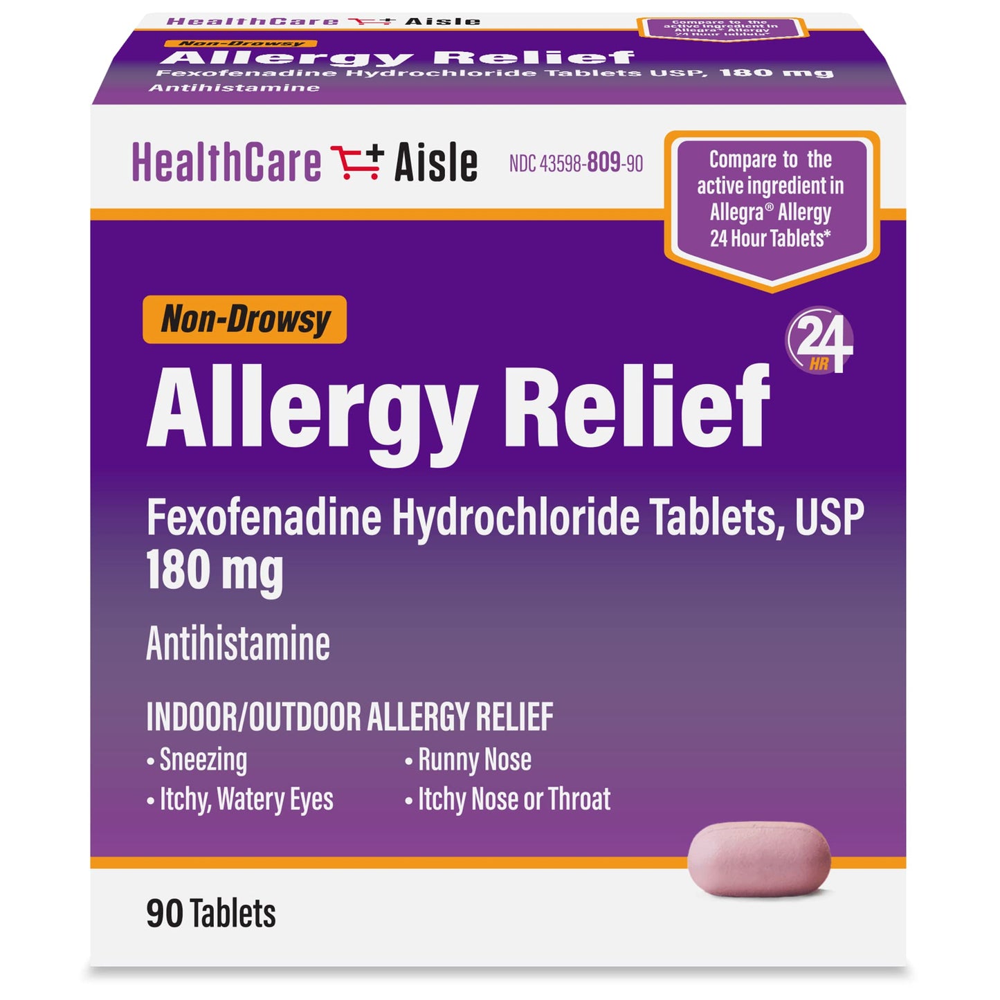 HealthCareAisle Allergy Relief - Fexofenadine Hydrochloride Tablets USP, 180 mg - 180 Tablets - Allergy Medication, Non-Drowsy 24-Hour Relief, (Pack of 2)