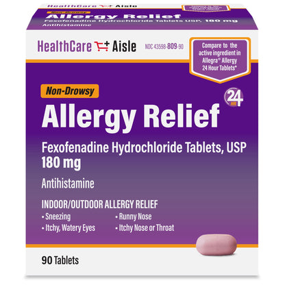HealthCareAisle Allergy Relief - Fexofenadine Hydrochloride Tablets USP, 180 mg - 180 Tablets - Allergy Medication, Non-Drowsy 24-Hour Relief, (Pack of 2)