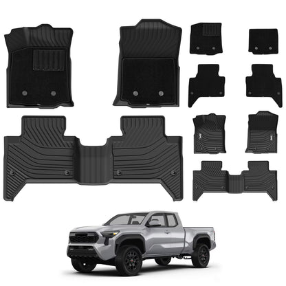 3W Floor Mats for Toyota Tacoma 2024 2025 2026 Double Cab Auto Tran(Not Fit Hybrid & XtraCab), TPE All Weather Custom Fit Floor Liner for Tacoma TRD/SR/SR5/limited Car Liners.