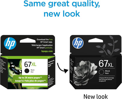 Original HP 67XL Schwarze Tintenpatrone mit hoher Reichweite | Kompatibel mit HP DeskJet 1255, 2700, 4100er Serien, HP Envy 6000, 6400er Serien | Für Instant Ink geeignet | 3YM57AN