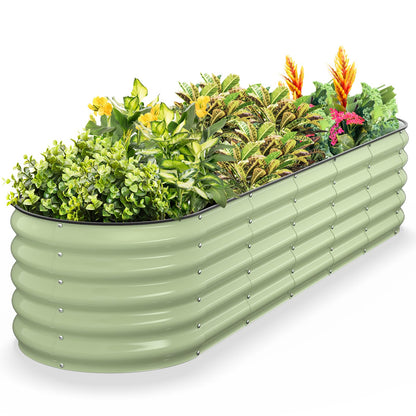 Kesfitt Raised Garden Bed, 5x2x1 FT Galvanized Steel Metal Raised Garden Bed, Oval Open-Bottom Design, 12-Inch Deep for Outdoor Vegetable & Herb Gardening, Fruit Green