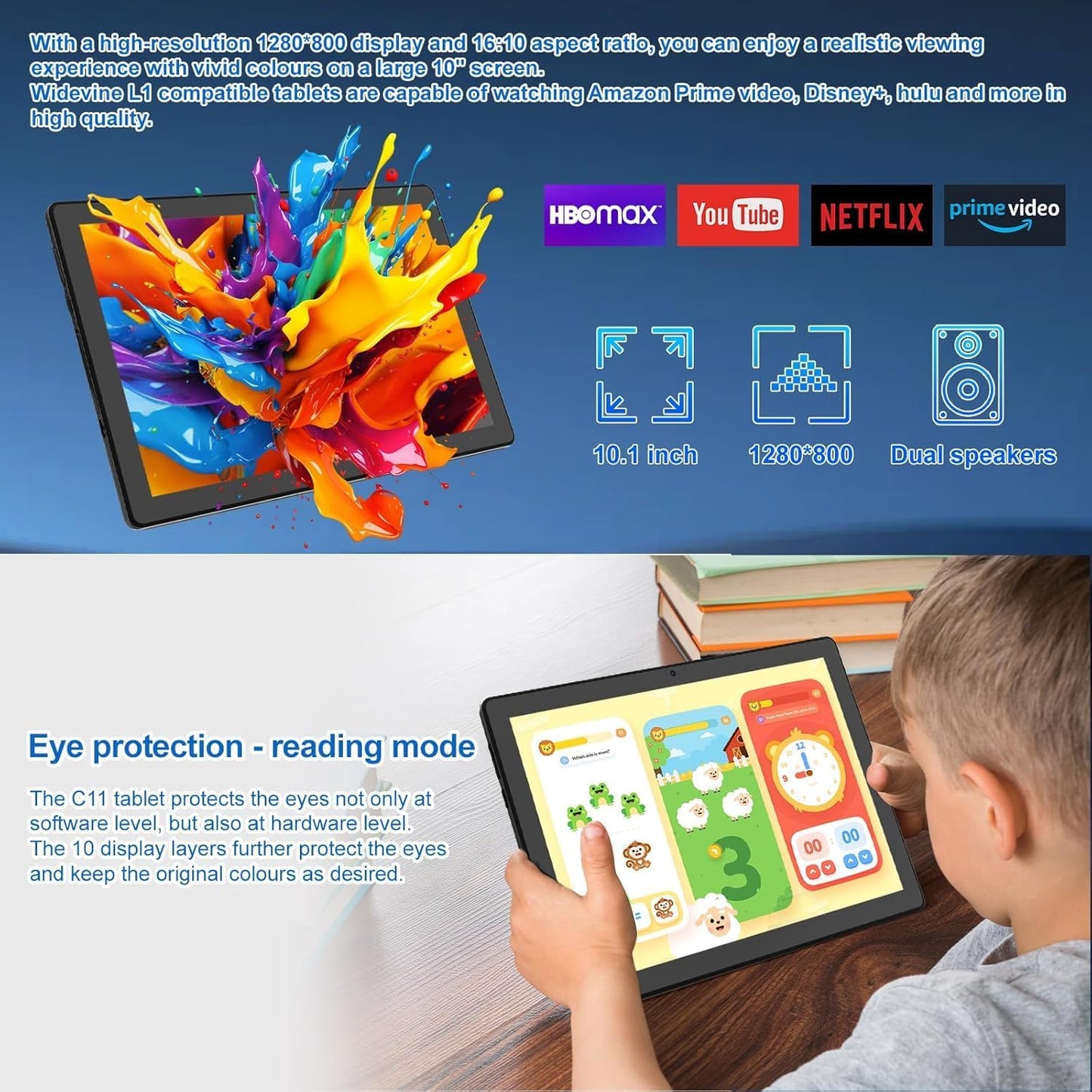 Tablet 10.1" Android Tablet, Octa-Core Processor, 10GB RAM+128GB ROM 1TB Expandable, Widevine L1 1280x800 IPS HD Touchscreen, 5MP+8MP Dual Camera Face Unlock, 5000mAh Battery WiFi 6 BT5.3,Gray