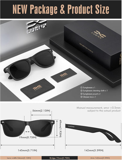 LUENX Polarisierte Sonnenbrillen für Herren und Damen, quadratische Fassung – UV-400-Schutz, 54 mm