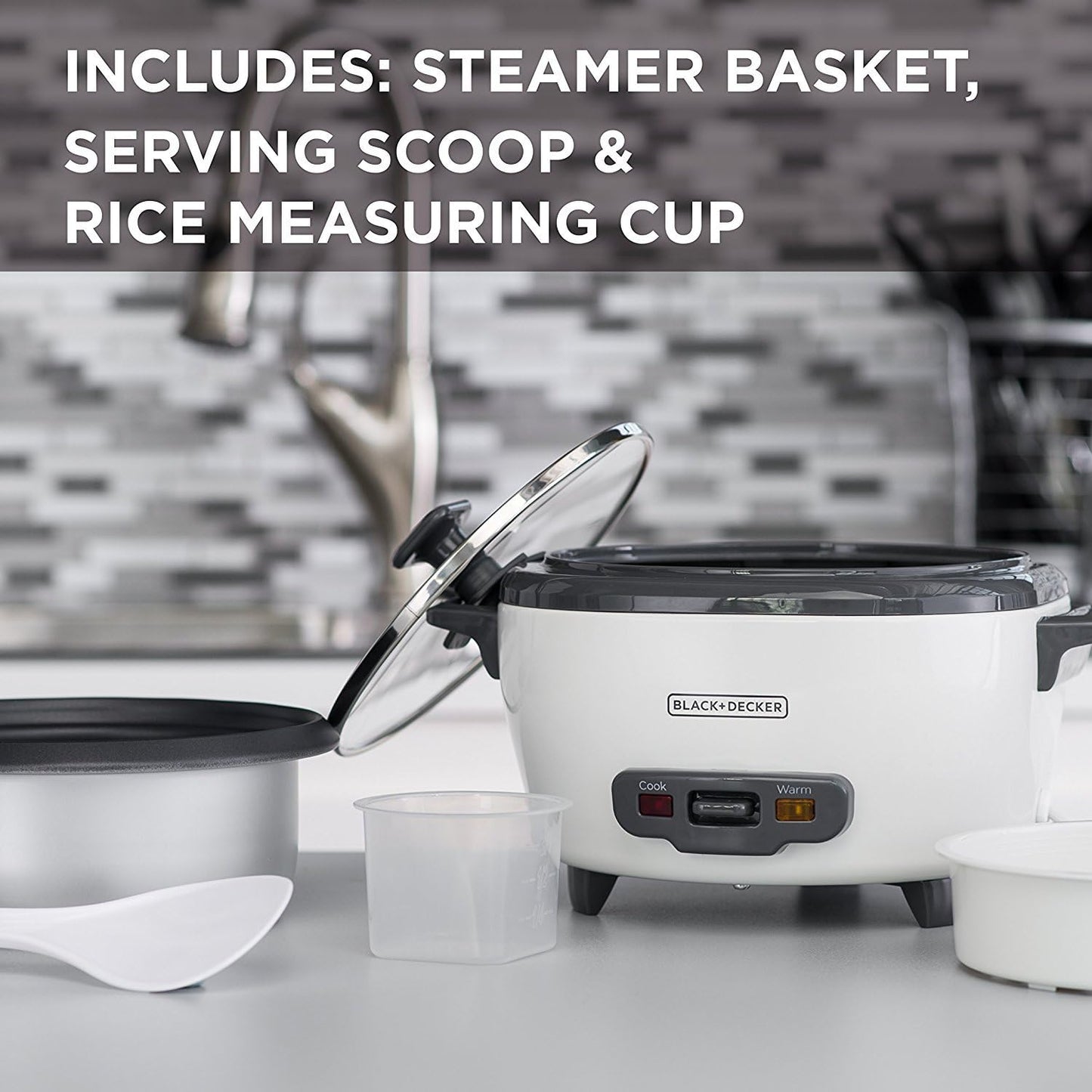BLACK+DECKER 2-in-1 Reiskocher & Dampfgarer – 6 Tassen Fassungsvermögen, automatische Warmhaltefunktion, antihaftbeschichtete Schüssel, Dampfgareinsatz – Müheloses Kochen