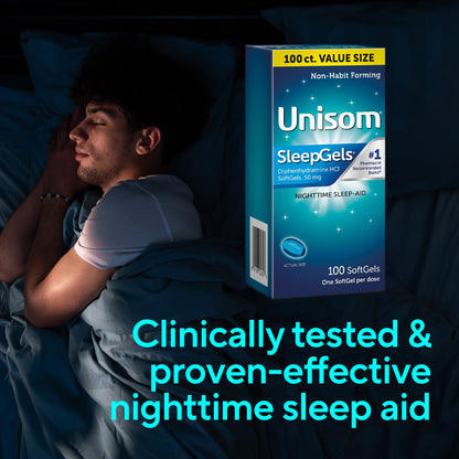 Unisom Nighttime Sleep-Aid Gels, Diphenhydramine HCI 50mg, 100 Count (Pack of 12)