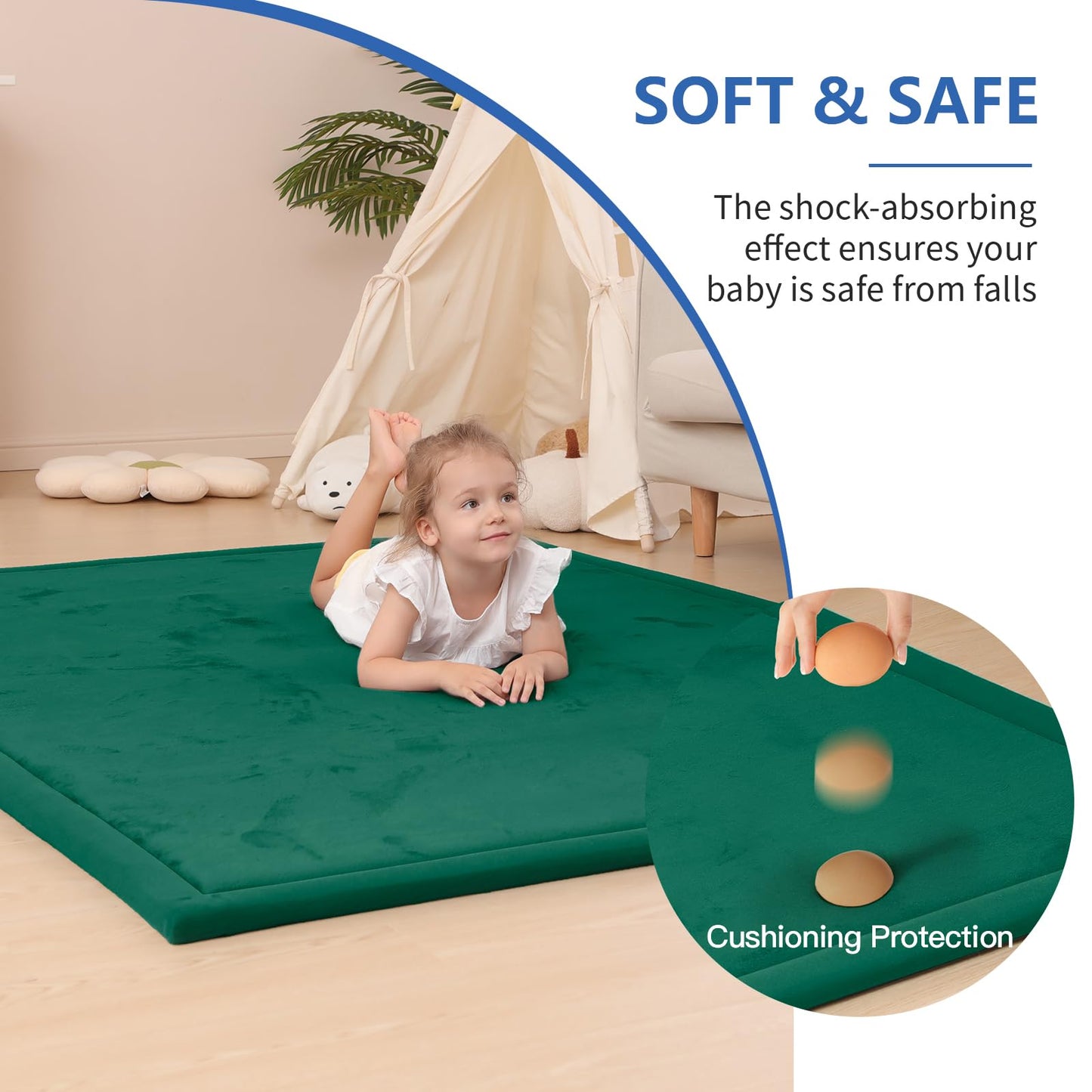 Huloo Sleep Ultra Soft Baby Spielmatte für den Boden, 3,3 cm dicke Elasti-Foam 127x127 cm Laufgittermatte für Kleinkinder, rutschfeste Rückseite, sicher zum Krabbeln und für die Bauchlage, Tatami-Stil (Dunkelgrau)