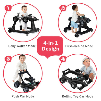 BABY JOY 4-in-1 Baby Walker, Foldable Activity Walker with Adjustable Height & Speed, Music, Lights, Anti-Rollover, Toddler Push Walker, Baby Walker with Wheels for Boys Girls 6-18 Months (Pink)