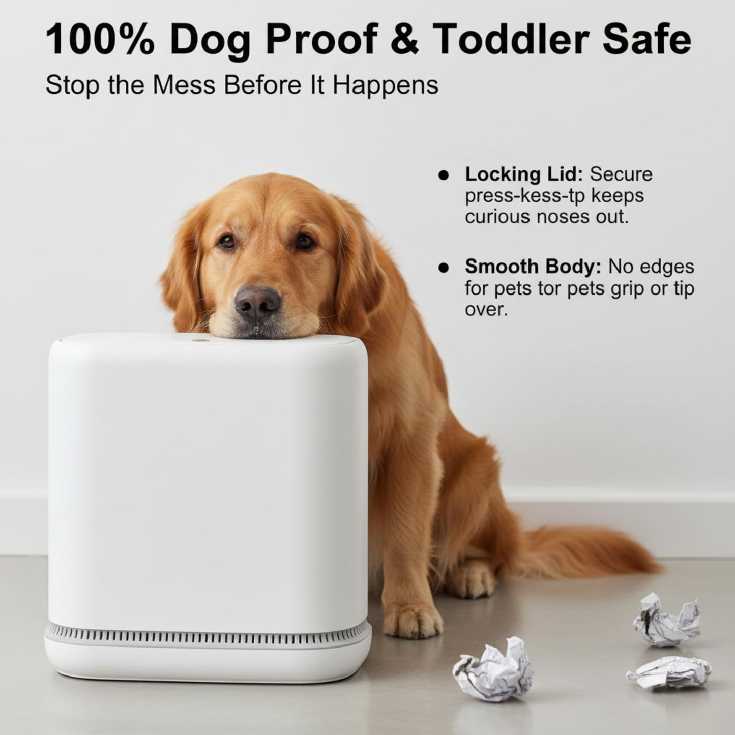 MOPALL Dog Proof Trash Can with Lid, 3.3 Gallon Slim Bathroom Garbage Bin with Inner Bucket, Fits Standard 4 Gallon Bags, Odor Sealing Diaper Pail for Nursery, Modern White Waste Basket, 6.9" Wide
