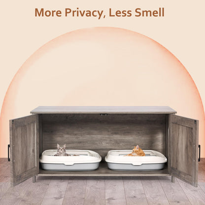 Homhedy Cat Litter Box Enclosure, Wooden Cat Washroom Furniture with Barn Door, Pet House, Fit Most of Litter Box, White