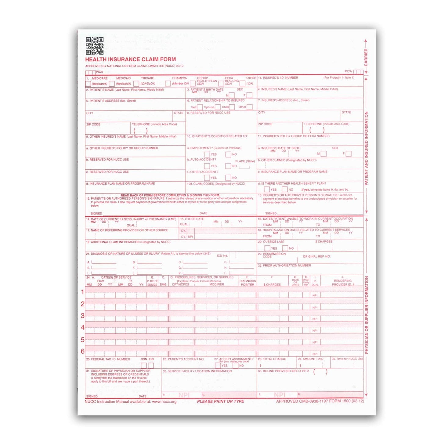 NextDayLabels - CMS 1500 / HCFA 1500 Insurance Claim Forms - Laser/Ink-Jet Compatible (New Version 02/12) Letter Size 8-12" x 11", 1000 Sheets Per Pack