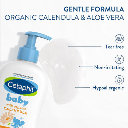 Cetaphil Baby Wasch & Shampoo mit Bio-Ringelblume – tränenfrei – ohne Parabene, Farbstoffe und Mineralöle – 400ml Pumpspender