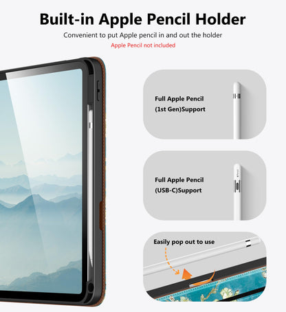 DTTO for iPad A16 Case, iPad 11th / 10th Generation Case (2025/2022), 360 Degree Rotating Premium Leather Folio Stand Cover with Pencil Holder, Brown