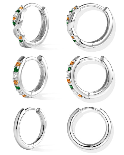 Inerney 14K Gold Plated Huggie Hoop Earrings for Women, Small Sterling Silver Earring Set Hypoallergenic Cartilage Helix Stacks, Mini Dainty Cute Trendy Birthstone Jewelry Gift for Multiple Piercings