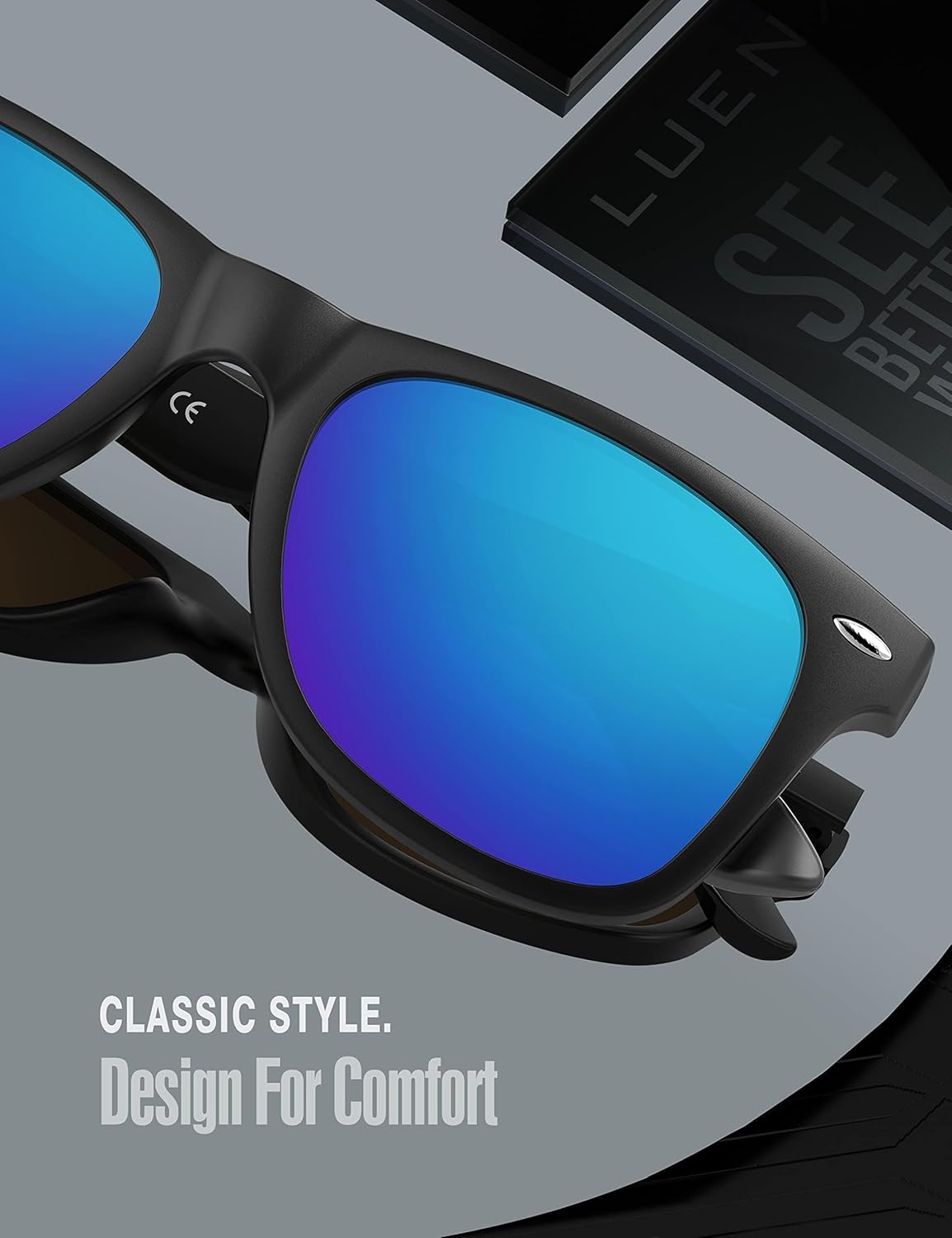 LUENX Polarisierte Sonnenbrillen für Herren und Damen, quadratische Fassung – UV-400-Schutz, 54 mm