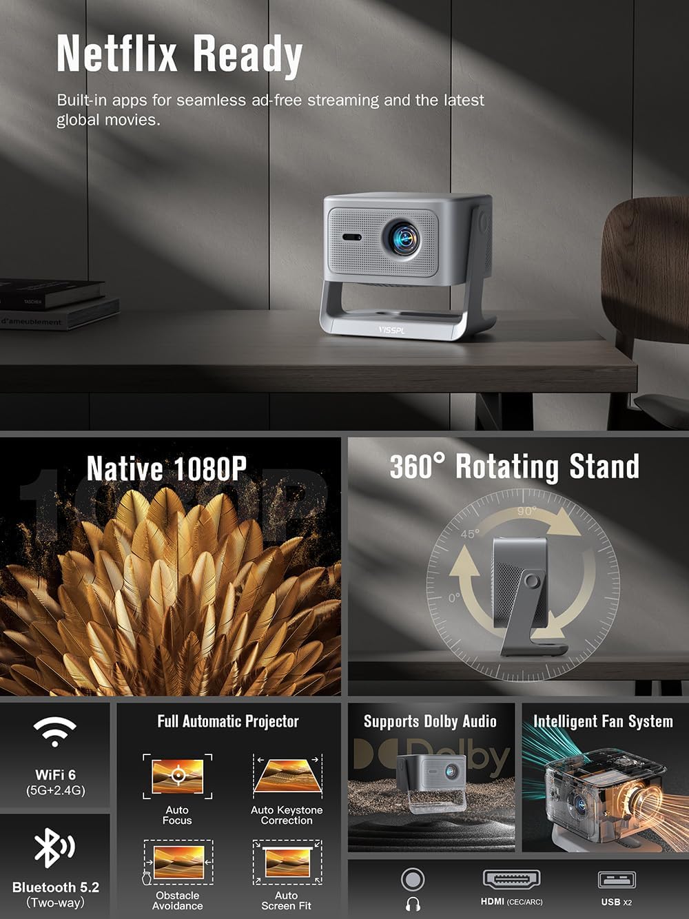 Unlock an Immersive Cinematic Experience with the VISSPL Smart 4K Projector