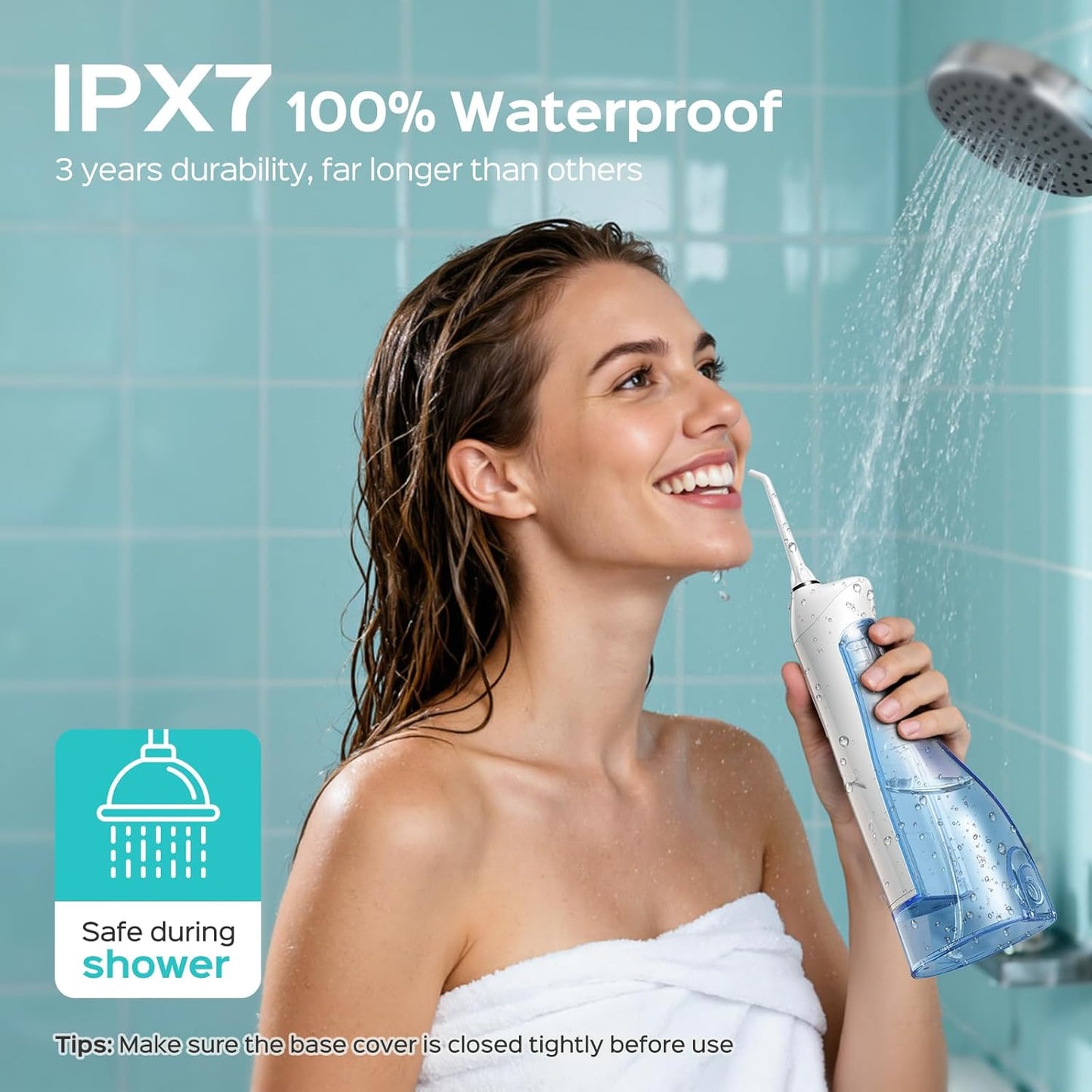 COSLUS Water Flosser C20 (F5020E): 300ML Kabelloser Elektrischer Munddusche Wiederaufladbar IPX7 Wasserdicht Tragbares Reise-Zahnseide-Set für die Zähne