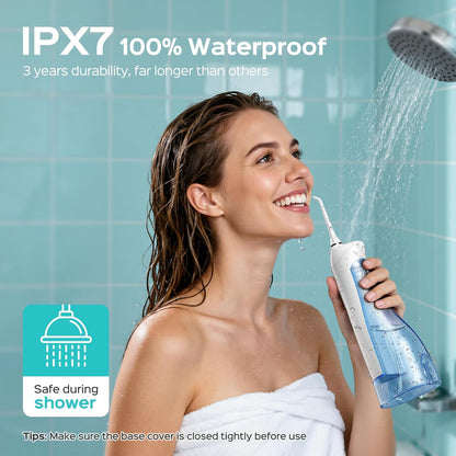 COSLUS Water Flosser C20 (F5020E): 300ML Kabelloser Elektrischer Munddusche Wiederaufladbar IPX7 Wasserdicht Tragbares Reise-Zahnseide-Set für die Zähne