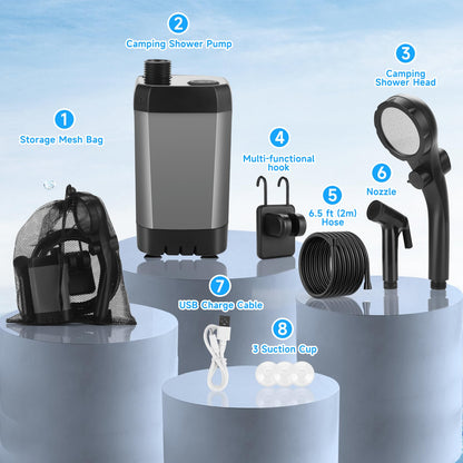vignuto Portable Shower for Camping, Rechargeable Camping Shower Pump with LED Display of Battery Level and Temperature