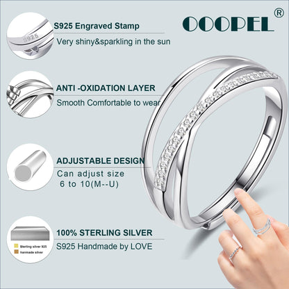 OOOPEL Sterlingsilber Verstellbarer Ring S925 Silberringe für Frauen Zirkonia Twist Liebesknoten Zarter Ring Silber Minimalistischer Offener Fingerring Silber Daumen Sterlingsilberring