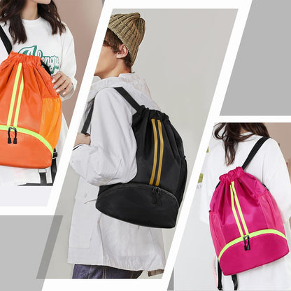 Hoedia Sports-Kordelzugrucksack – Schwimm-Turnbeutel mit Schuhfach und wasserdichter Tasche für Damen und Herren