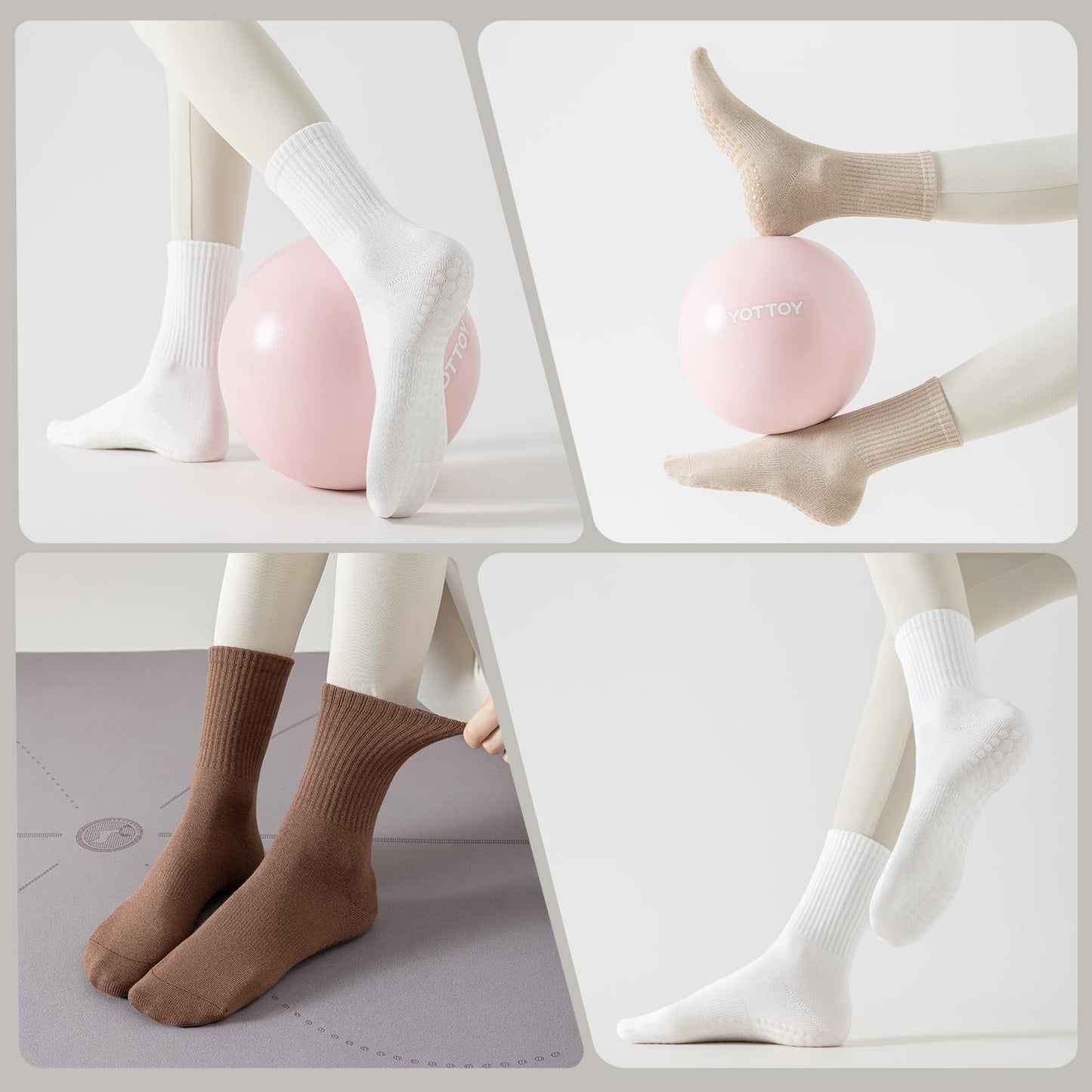 BONANGEL Pilates Socken mit Noppen für Damen, 3 Paar rutschfeste Yoga Ballett Barre Krankenhaus Sport Socken für Damen