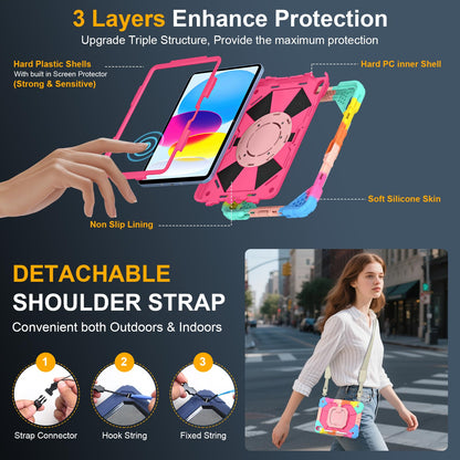Case for iPad A16 11th Generation 11 Inch 2025, Auorld for iPad 10th Generation 10.9 inch 2022 case with Screen Protector, 360 Degree Rotating Stand Shoulder Strap Pencil Holder, Navy Pink