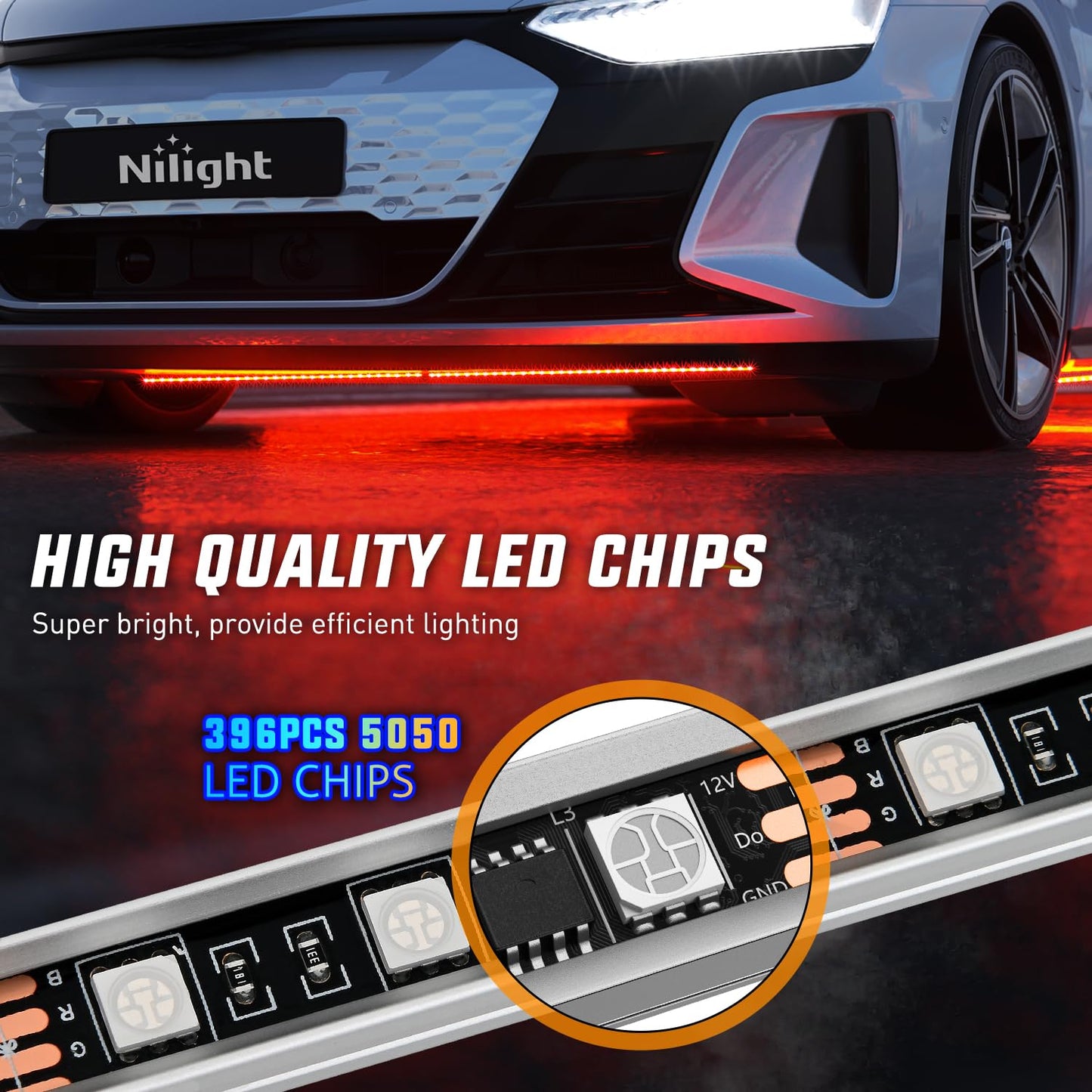 Nilight 4Pcs Car Underglow Neon Accent Strip Lights 252 LEDs RGB 8 Color Sound Active Function Music Mode with Wireless Remote Control Underbody Light Strips for Cars Van SUV Truck