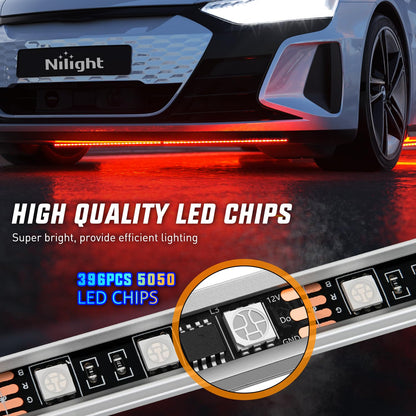 Nilight 4Pcs Car Underglow Neon Accent Strip Lights 252 LEDs RGB 8 Color Sound Active Function Music Mode with Wireless Remote Control Underbody Light Strips for Cars Van SUV Truck