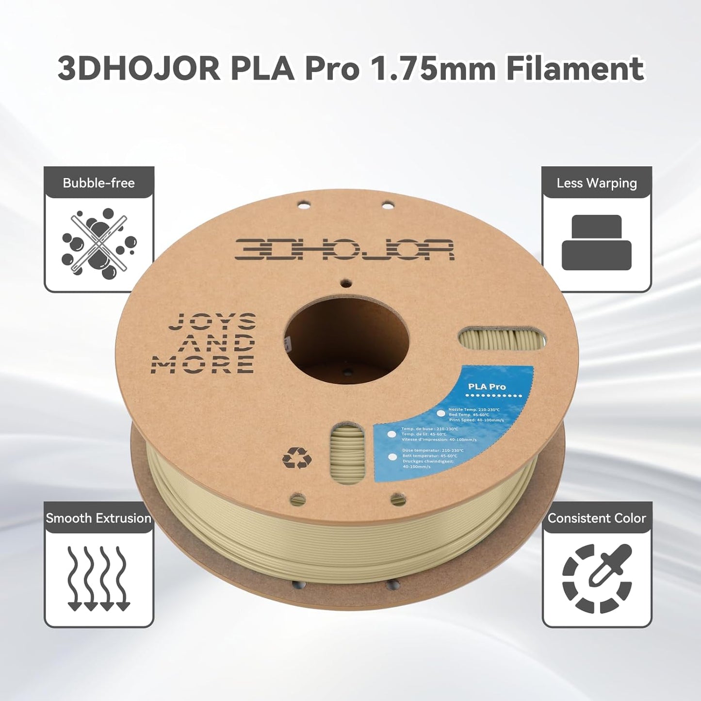 3DHoJor PLA+ Filament 1.75mm, 3D-Drucker-Filament PLA Plus, Kartonspule 3D-Druck-Filament, Maßgenauigkeit +/- 0.03 mm, Lila, 1kg
