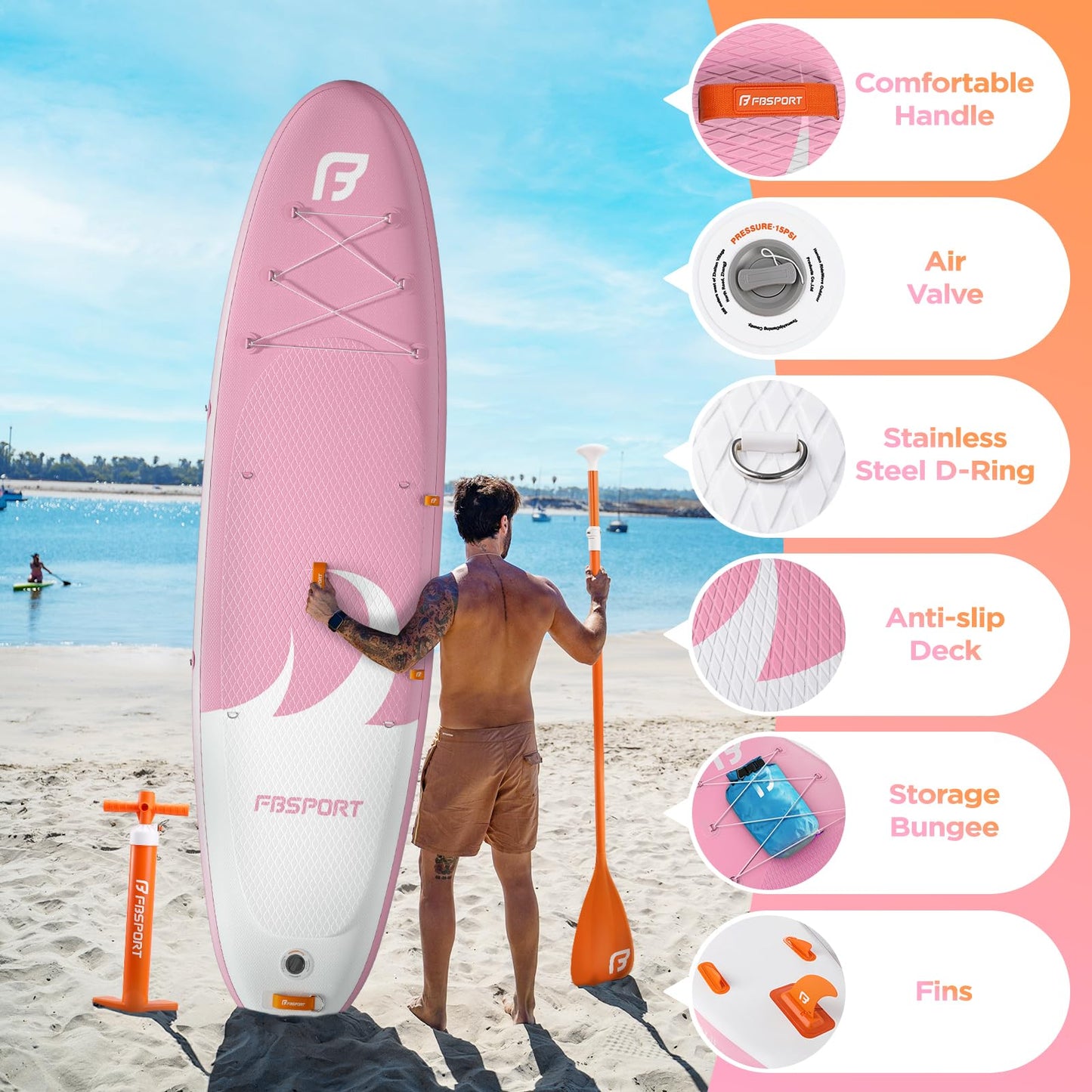 FBSPORT 11' Premium Stand Up Paddle Board, Yoga Board with SUP Accessories & Carry Bag | Wide Stance, Surf Control, Non-Slip Deck, Leash, Paddle and Pump for Youth & Adult