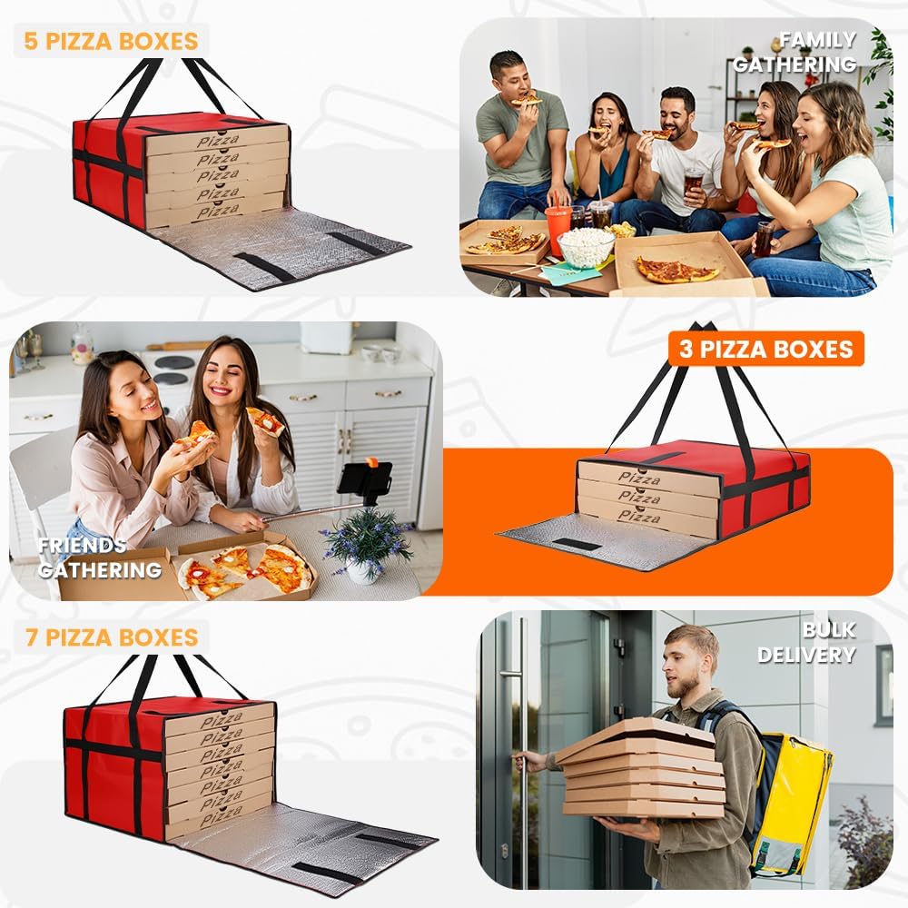 Bodaon Isolierte Essensliefertasche - Warm- & Kalthaltetransporttasche, Catering/Doordash Pizzawärmer, Einkaufstasche, Kühltasche für Partys (Schwarz-Rot, 1 St.), Ideal für den Transport warmer Speisen