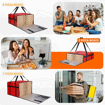 Bodaon Isolierte Essensliefertasche - Warm- & Kalthaltetransporttasche, Catering/Doordash Pizzawärmer, Einkaufstasche, Kühltasche für Partys (Schwarz-Rot, 1 St.), Ideal für den Transport warmer Speisen
