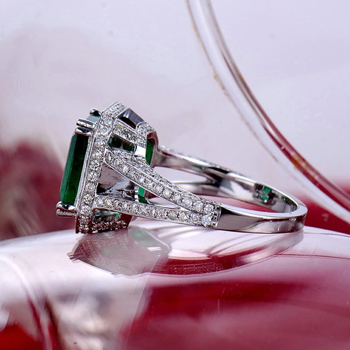 18K White Gold Ring Unisex 2.5ct Emerald Shape Emerald with 0.94ct Diamond Anniversary Ring for Girls