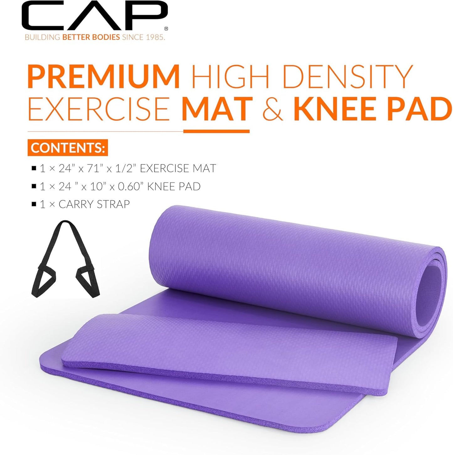 CAP Barbell Yogamatte mit hoher Dichte, 1,27 cm, mit Tragegurt | Mehrere Optionen