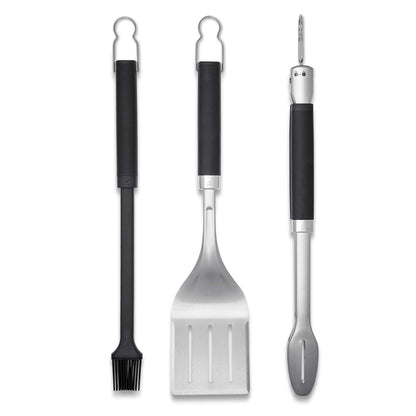Weber Precision 3‑Piece Grilling Tool Set – Stainless Steel Tongs, Spatula & Silicone Basting Brush with Non‑Slip Handles and Hands‑Free Locking - Grill Accessory Kit