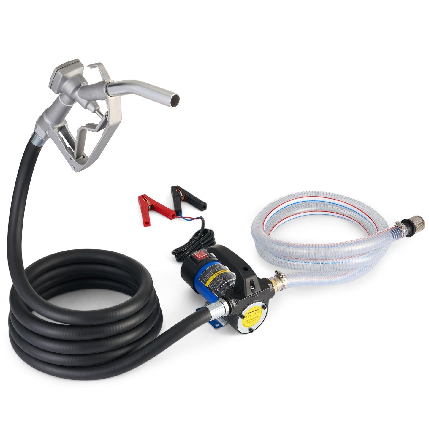 Orion Motor Tech Electric Fuel Transfer Pump with Auto-Shutoff, 3.2GPM Gas Can Pump, 51" Hose, USB-C & AA Battery (NO BATTERIES INCLUDED) Powered, 4 Adapters for Gasoline, Diesel, Kerosene, Blue
