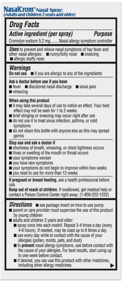 NasalCrom Nasal Spray Allergy Symptom Controller | 200 Sprays | .88 FL OZ,(Pack of 4)