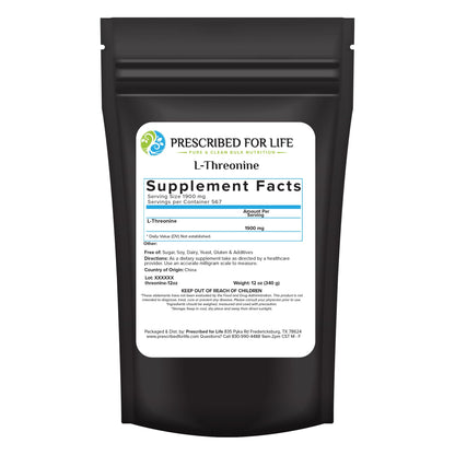 Prescribed For Life Threonine Powder (Assay: > 99%), L Threonine Essential Amino Acids Supplement, Vegan, Gluten Free, Non GMO (25kg / 55lb)