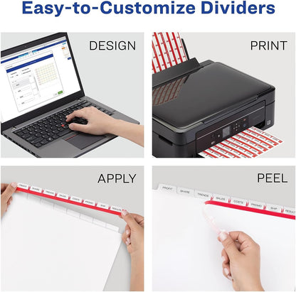 Avery Index Maker Paper Dividers with Print & Apply Label Sheets, 8 Tabs, White, 25 Sets/Pack (11447)