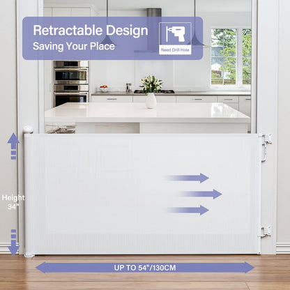 Retractable Baby Gates No Drilling, PRObebi Retractable Dog Gate for the House Extends to 54" Wide 33" Tall, Gates for Baby Indoor, Stair Gate for Outdoor, Staris, Hallways, Doorways, Deck, Porch