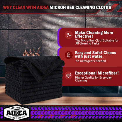 AIDEA Microfiber Cleaning Cloths-50PK, Microfiber Towels for Cars, Premium All-Purpose Car Cloth, Dusting Cleaning Rags, Absorbent Towels for SUVs, House, Kitchen, Window, Gift-12×12"