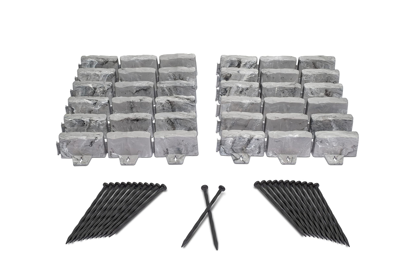 EasyFlex No-Dig Landscape Edging with Anchoring Spikes, 2.7 in Tall Decorative Stone-Look Garden Border, 15 Foot Kit, Brown