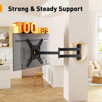 Perlegear Corner TV Wall Mount Long Arm TV Mount Bracket for 37-75 Inch TVs-Full Motion Wall Mount with 32.37” Extension & Swivel Articulating Arm & Tilt, MAX VESA 600x400mm, Holds up to 100 lbs