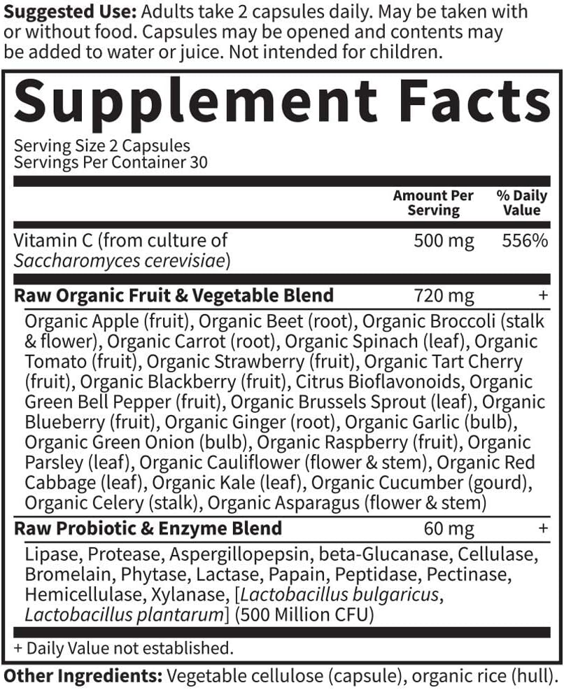 Garden of Life Vitamin Code Raw Vitamin-C, 500mg Whole Food VIT-C Capsules + Fruit & Veggie Blend & Probiotics, Supplements for Adults, Vegan, Gluten Free, 120 Capsules, (Pack of 6)
