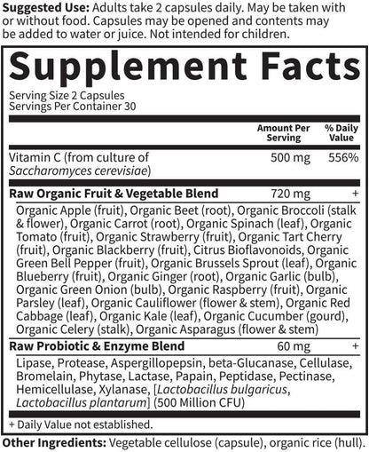 Garden of Life Vitamin Code Raw Vitamin-C, 500mg Whole Food VIT-C Capsules + Fruit & Veggie Blend & Probiotics, Supplements for Adults, Vegan, Gluten Free, 120 Capsules, (Pack of 6)