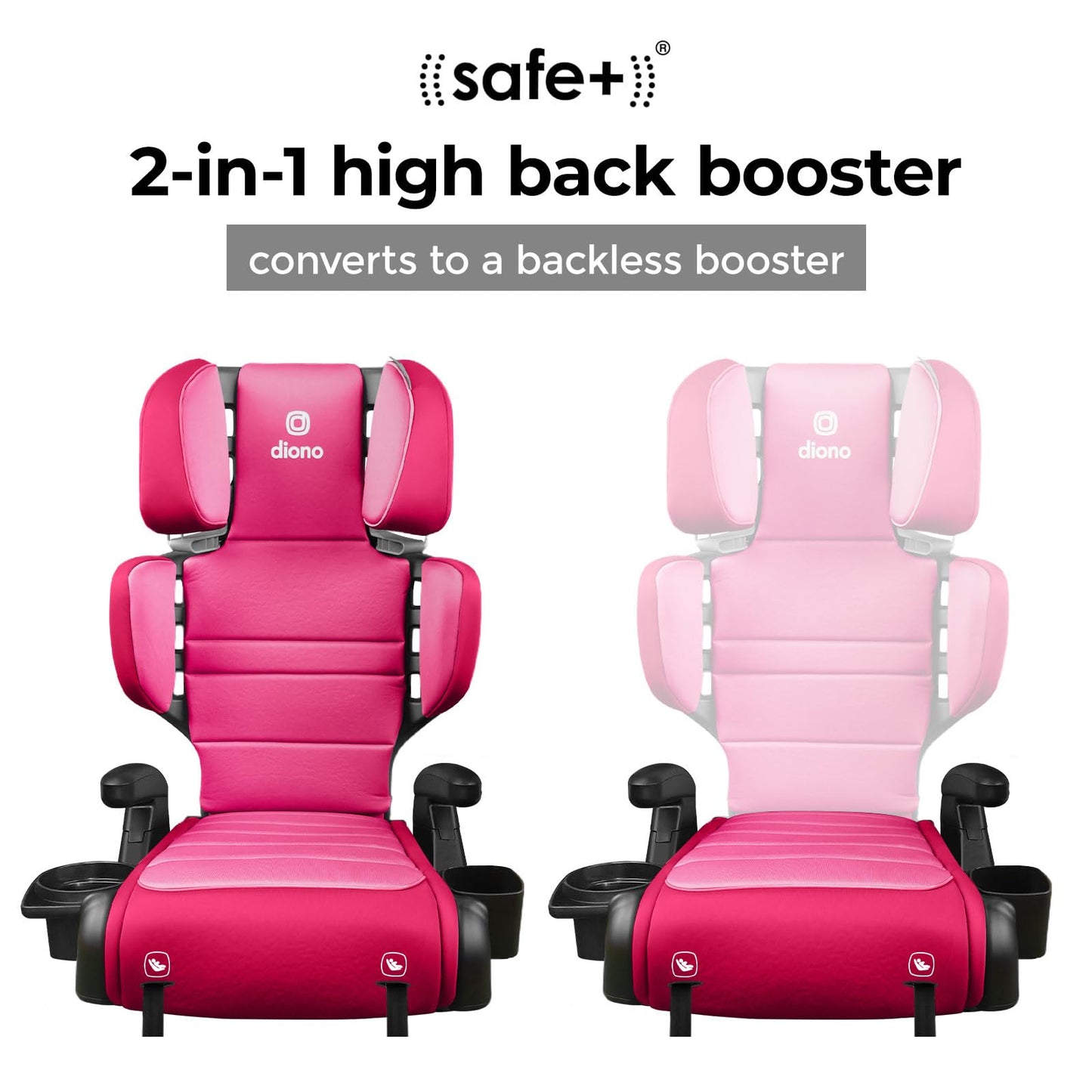 Diono Connect3 RXT 2-in-1 High Back Booster, Slim Fit 3-Across in Many Mid-Sized Sedans and SUVs, for Children from 40-120 lbs., Lightweight with Latch, Black Storm